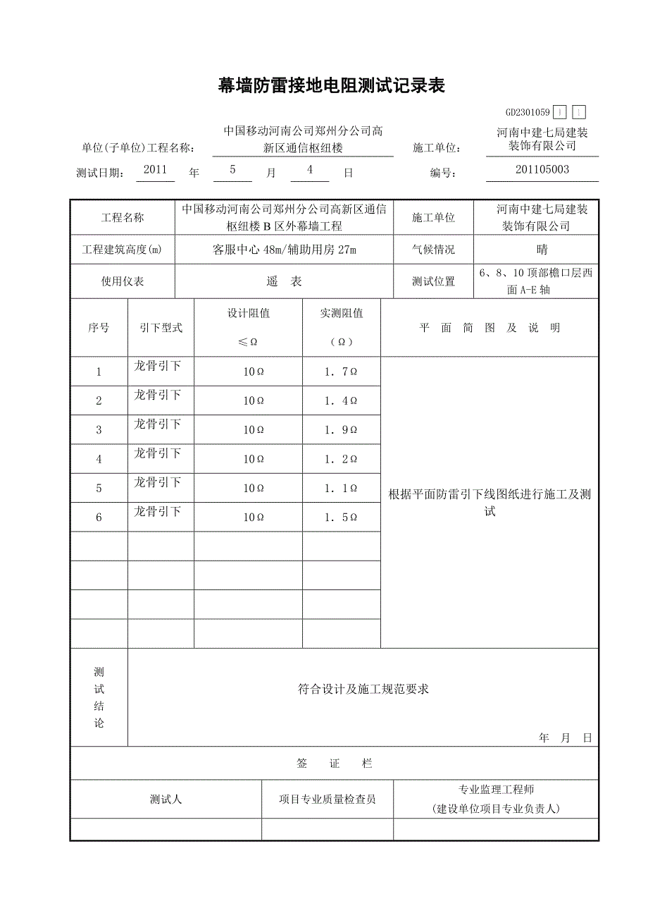 幕墙防雷接地电阻测试记录表新_第3页