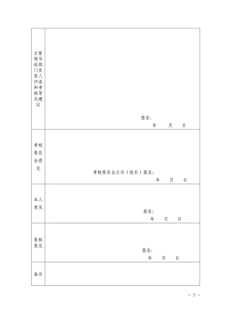 事业单位专业技术人员 管理人员（含工人）年度考核登记表_第5页