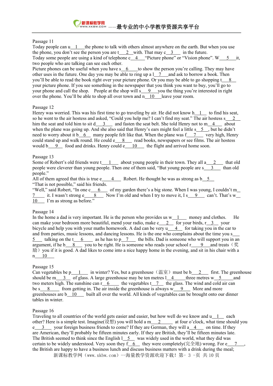 2010年英语中考专题练习短文首字母填空(42篇)_第3页