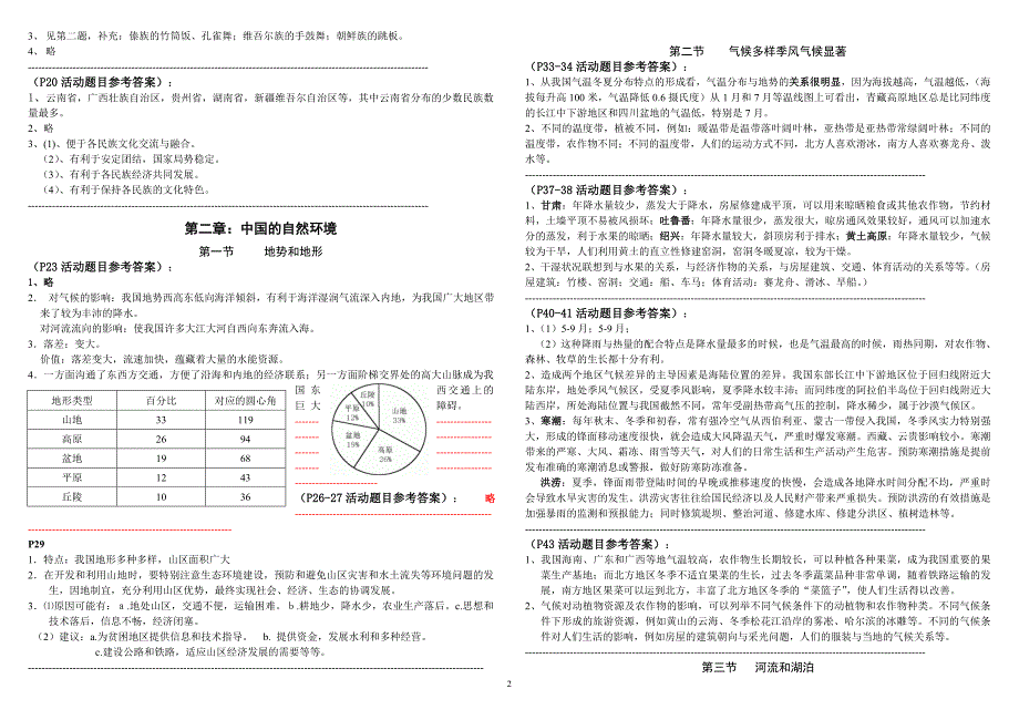 八年级地理上册教材习题答案_第2页