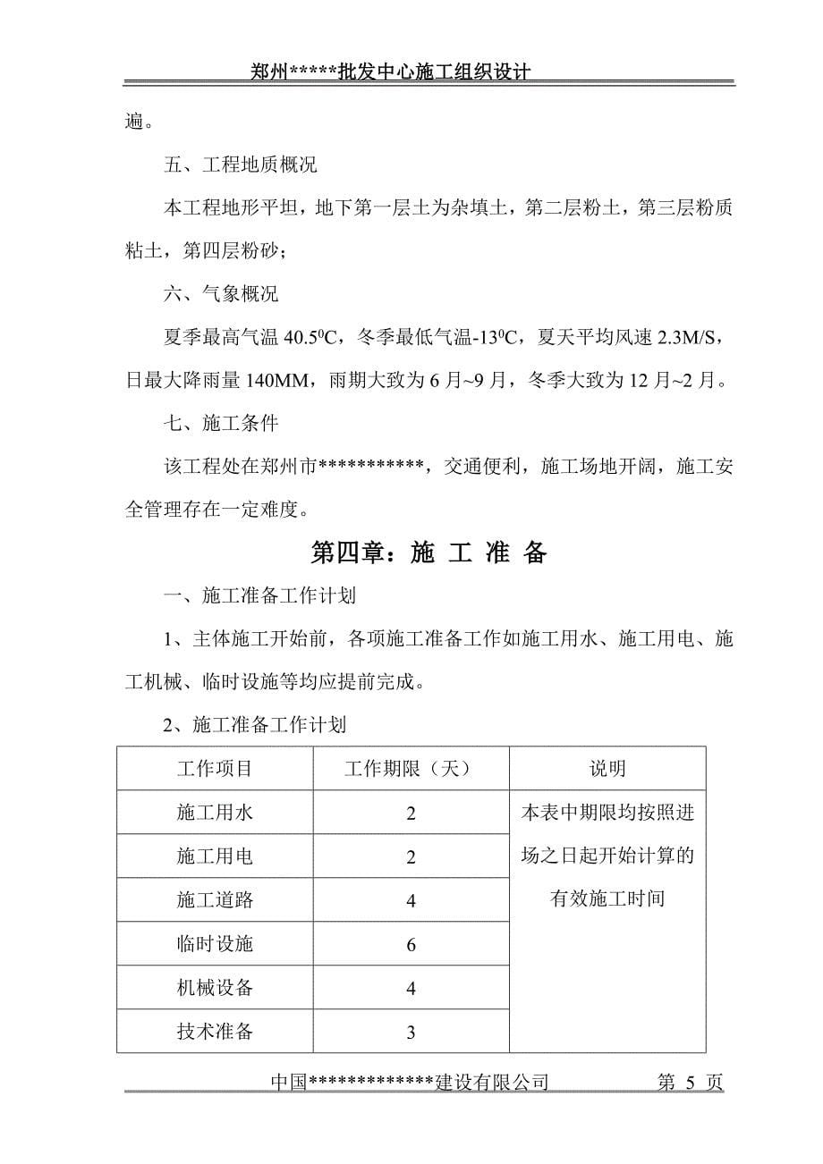 郑州批发市场施工组织设计_第5页