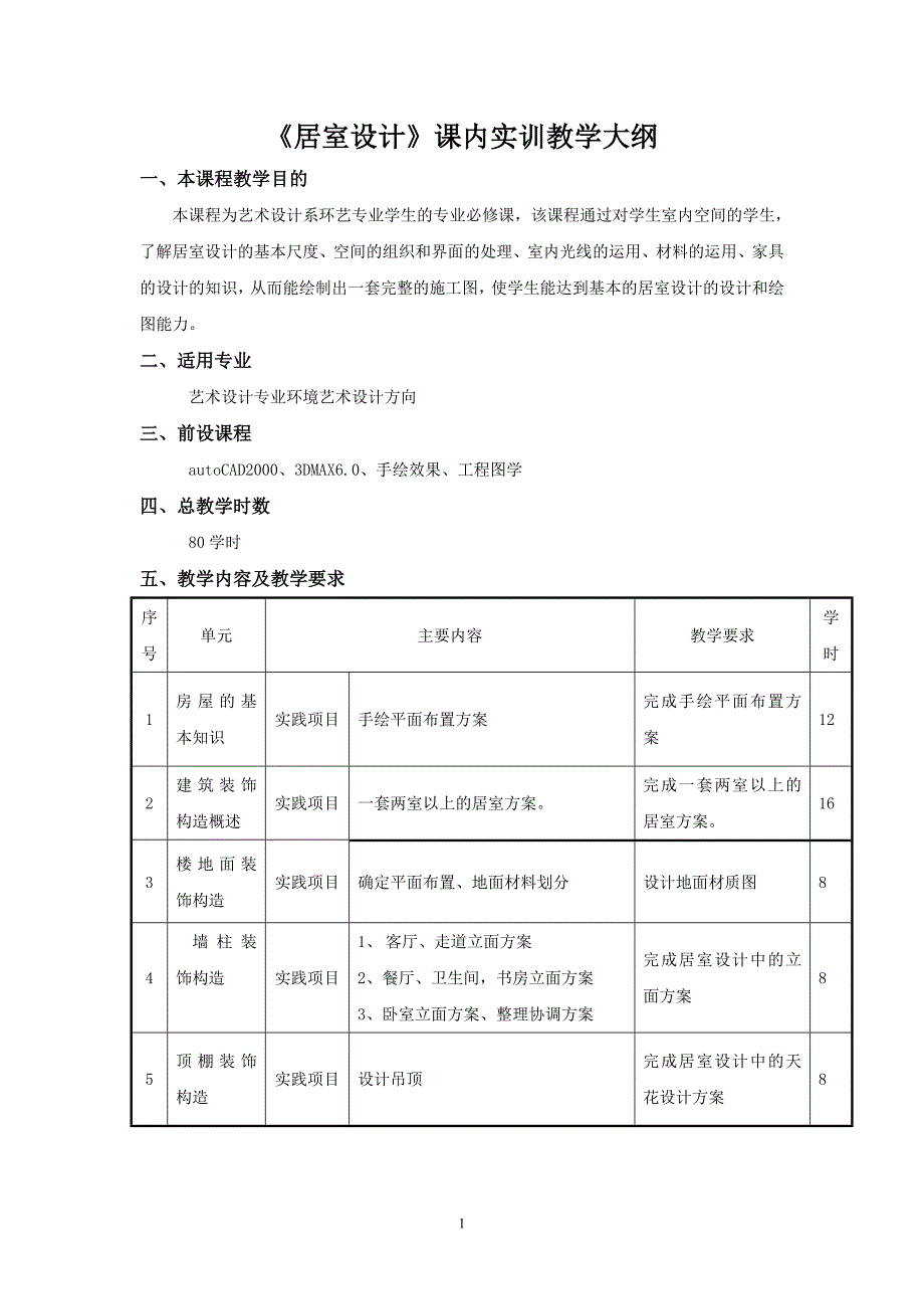 《居室设计与工艺》课内实训大纲_第2页