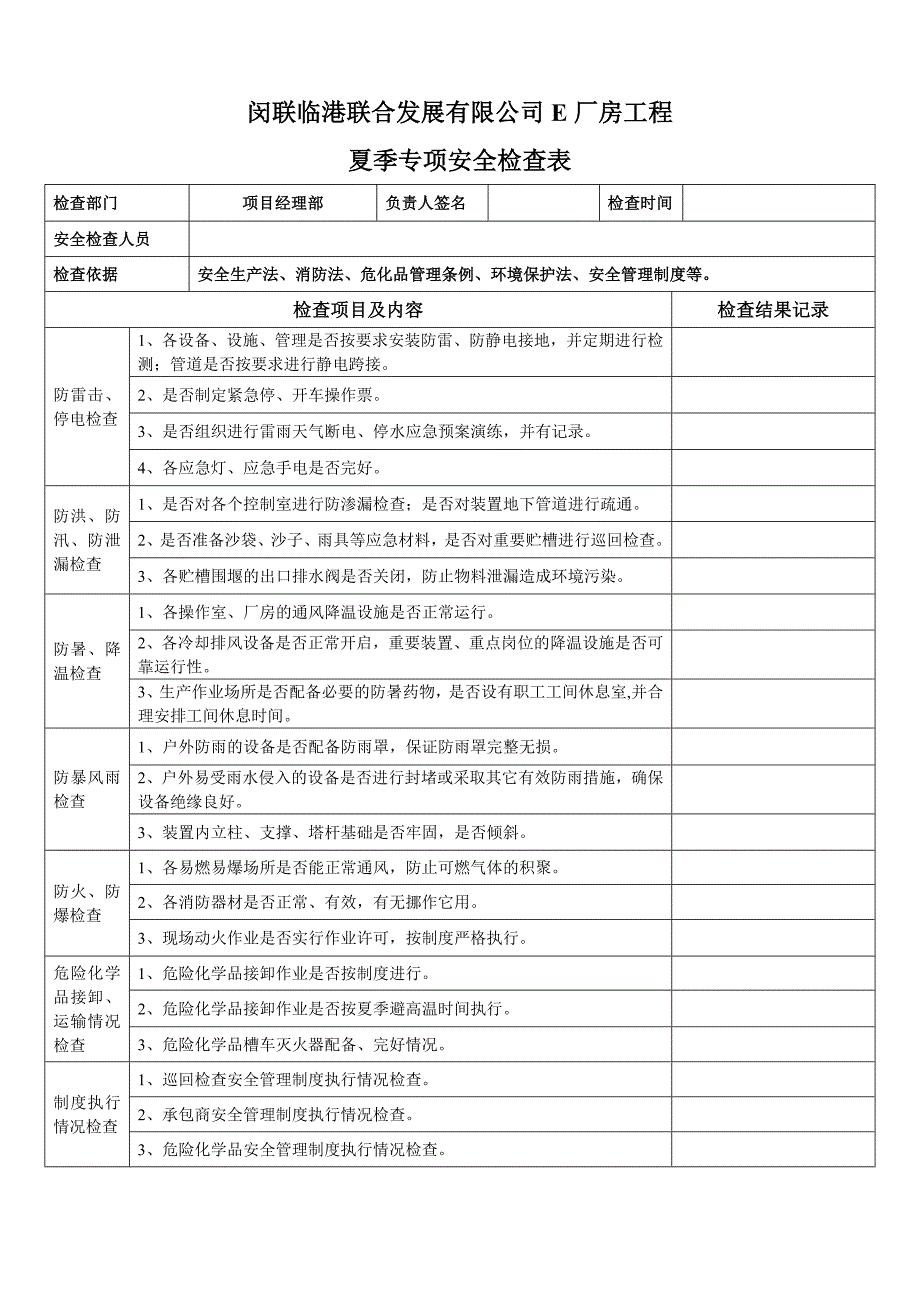 夏季防高温专项安全检查表_第1页