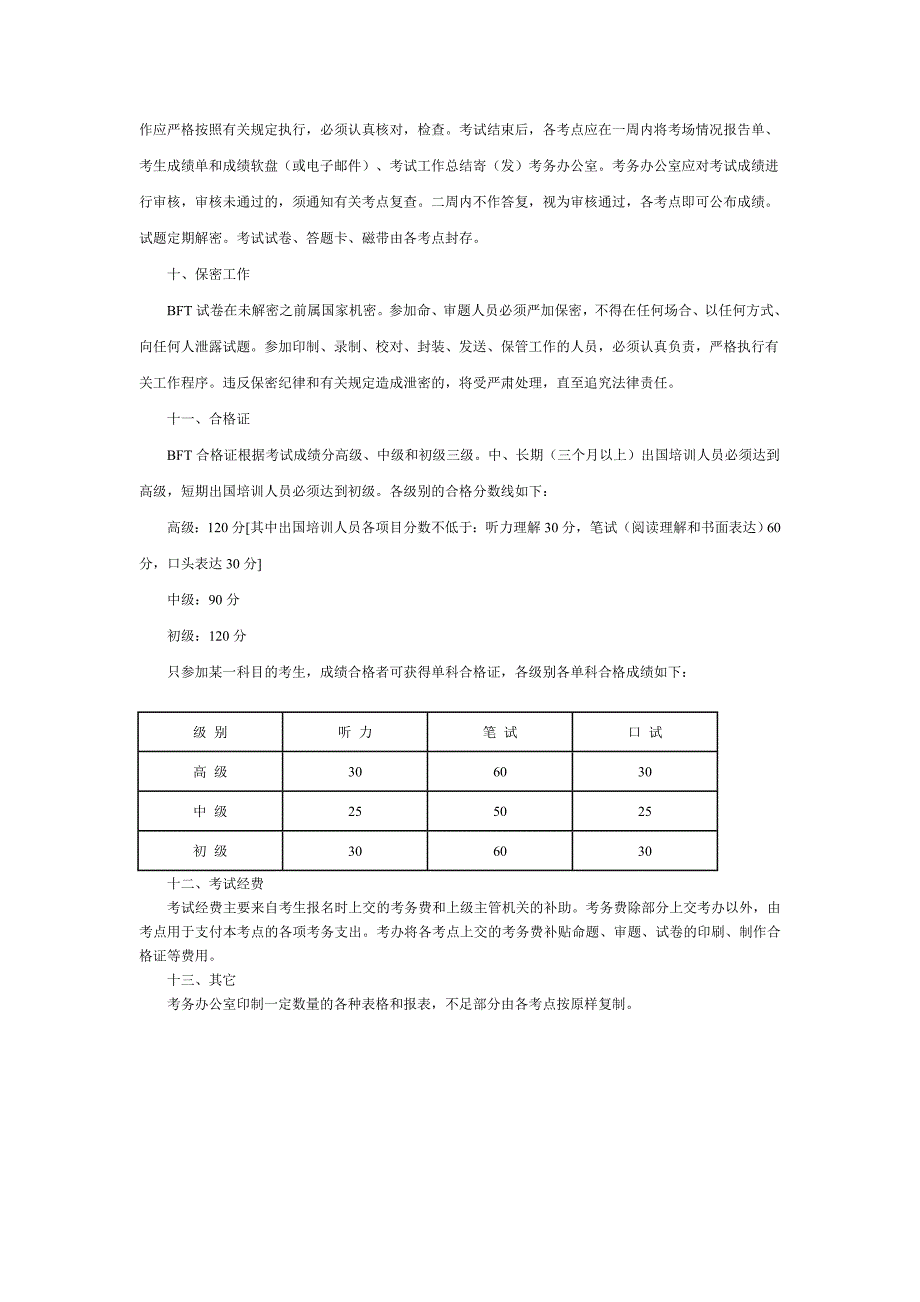 全国出国培训备选人员外语考试(bft)实施细则_第3页