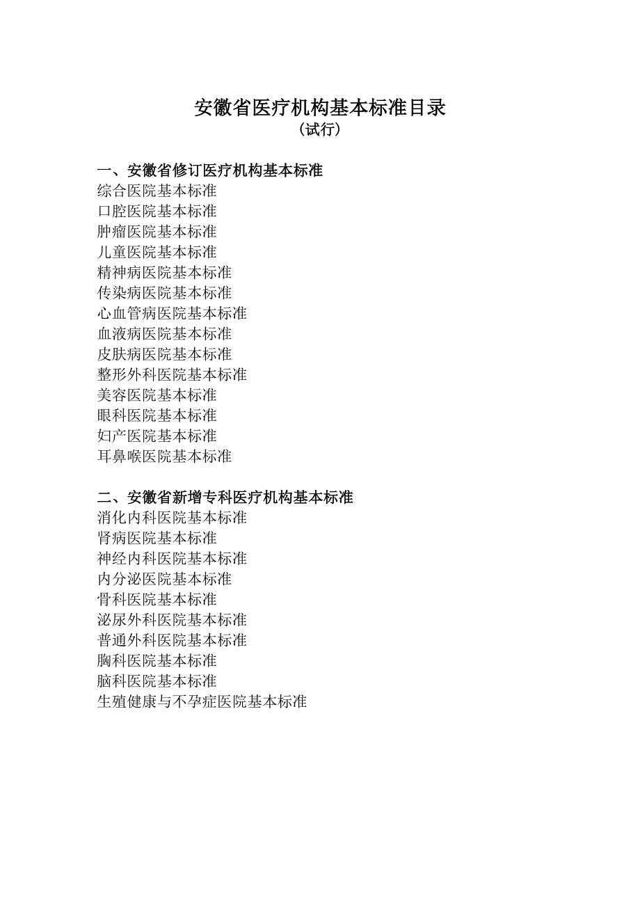 安徽省医疗机构基本标准目录_第1页