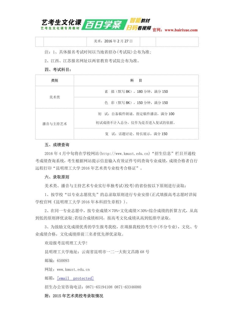 昆明理工大学2016年艺术类招生简章_第5页