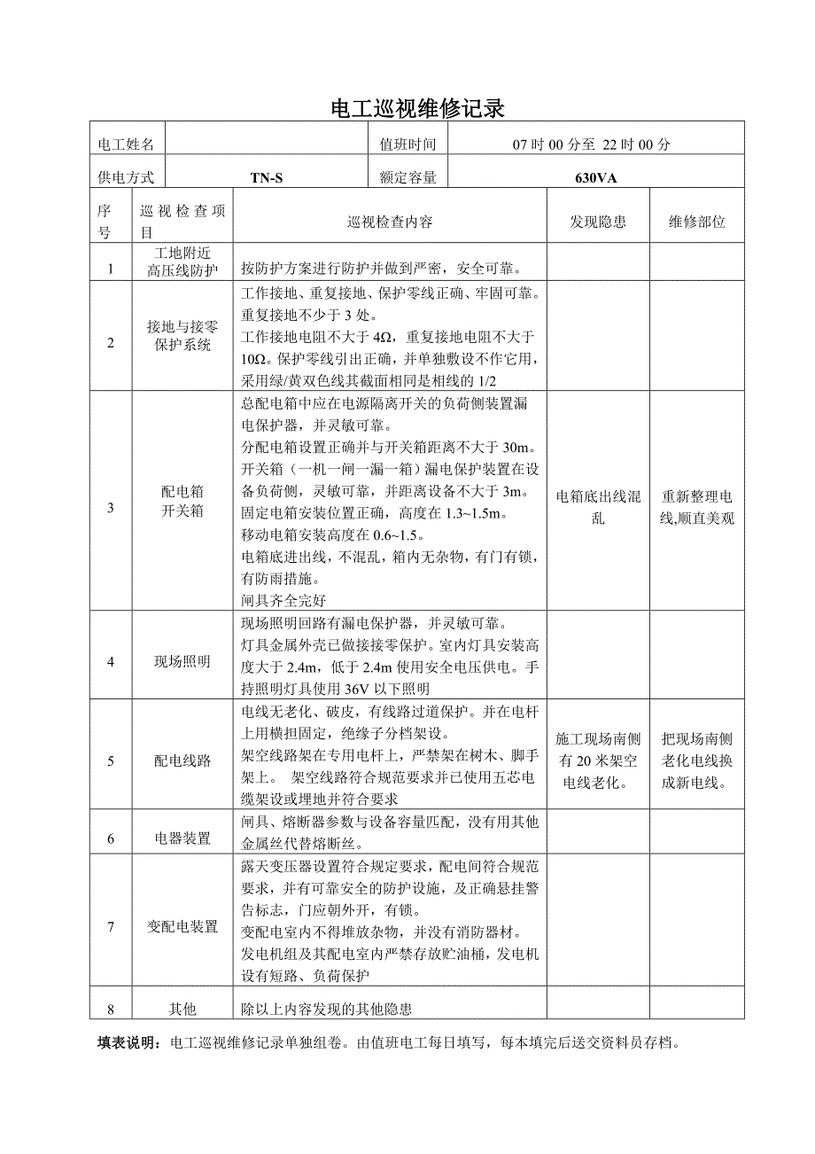 建筑工地现场电工巡视维修记录_第2页