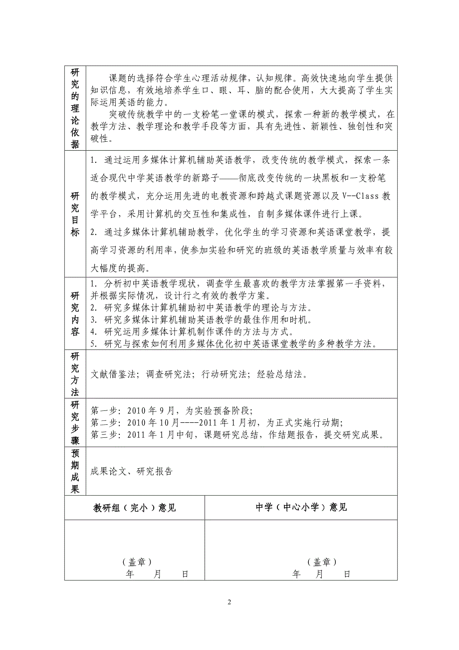 微型课题《利用多媒体优化初中英语课堂教学课题研究》申报表_第3页