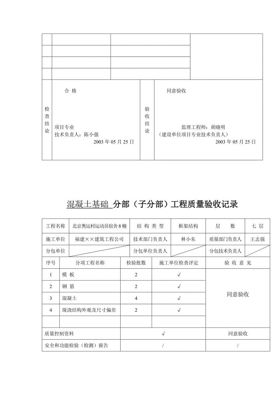 北京框架结构宿舍楼基础分部工程质量验收记录表_第5页