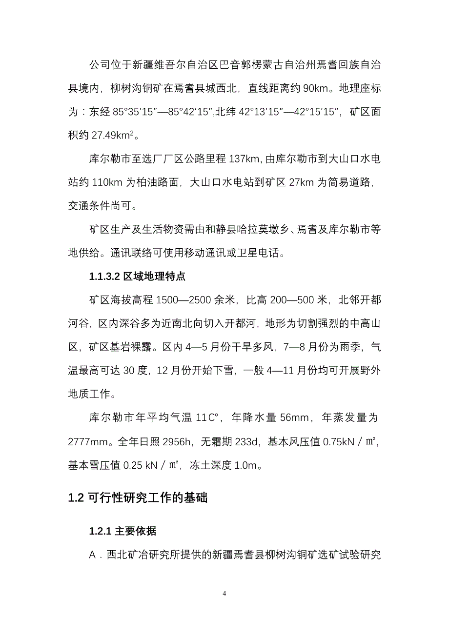 新疆焉耆县柳树沟铜矿可行性研究报告（优秀可研报告）_第4页