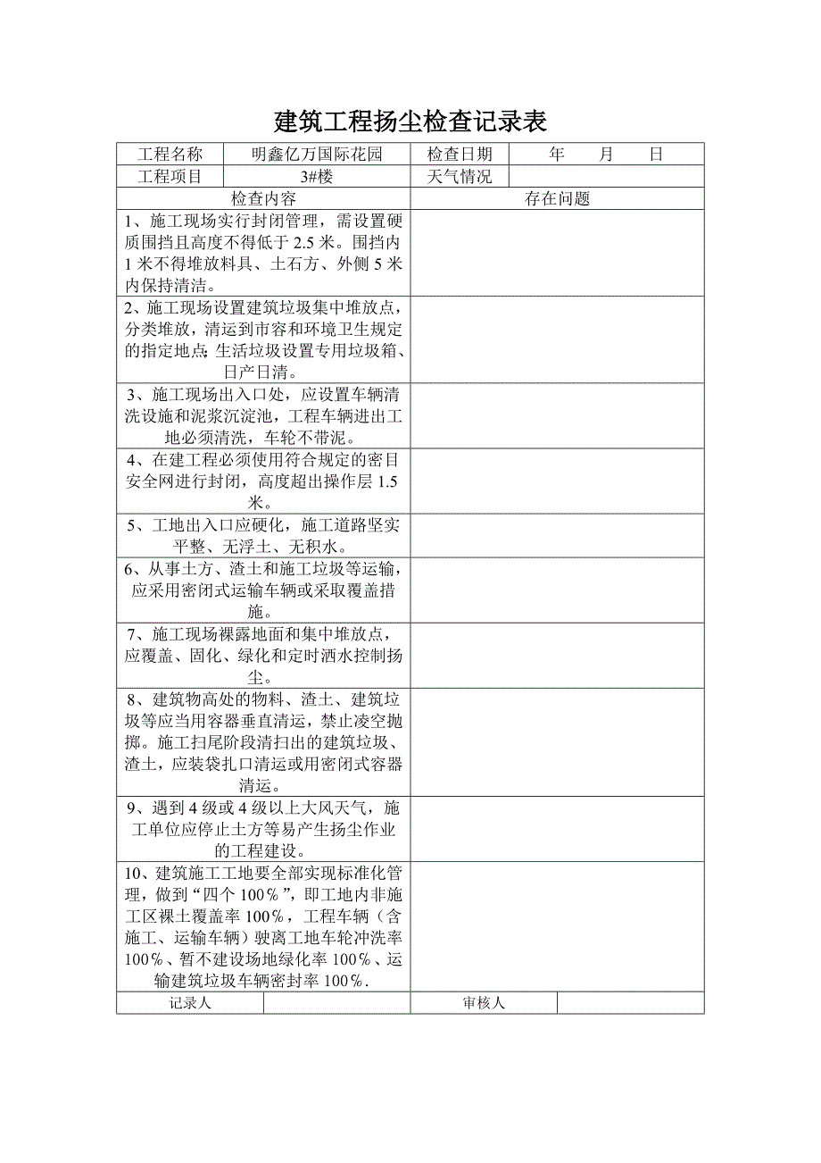 建筑工程扬尘检查记录表_第1页