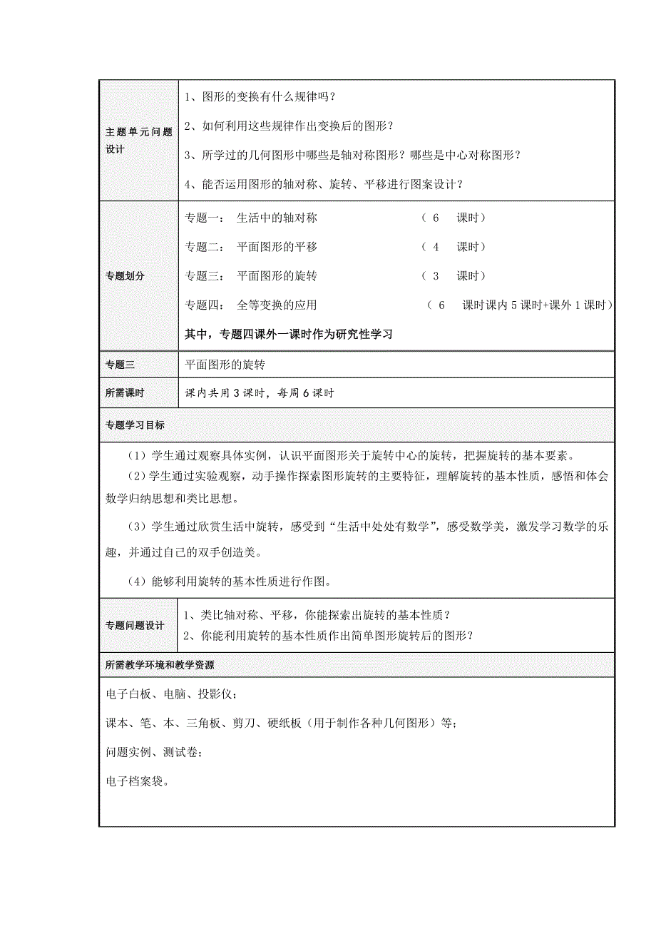 初中数学《 图形的变换》主题单元设计_第4页