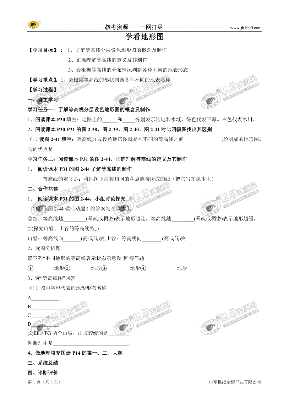 地理：复习资料——学看地形图_第1页