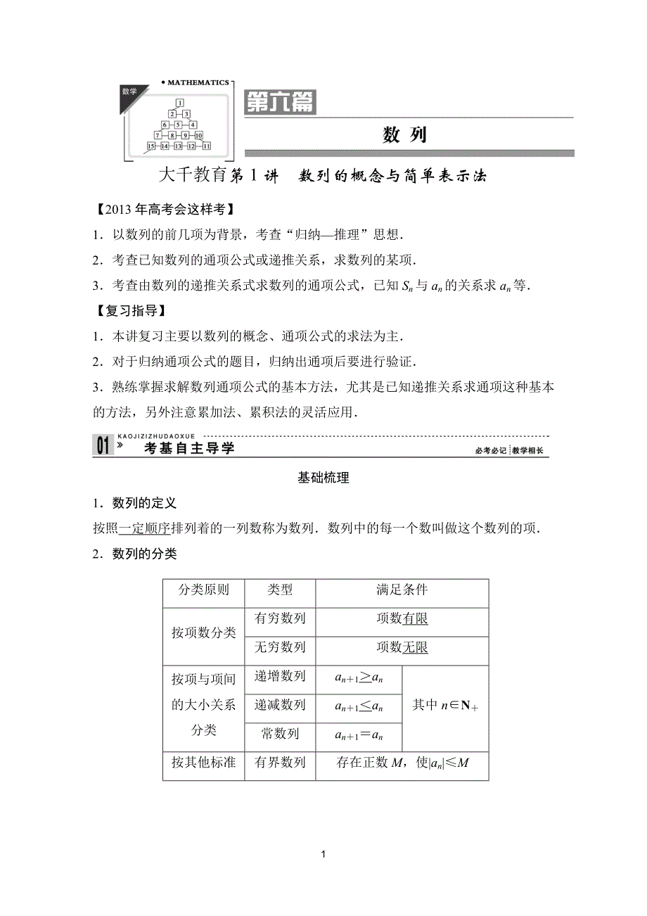  数列讲 数列的概念与简单表示法 _第1页