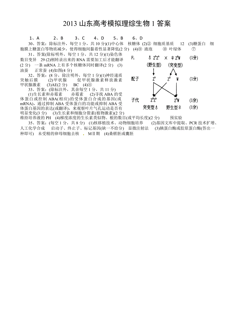 2013山东高考模拟 理综生物1_第4页