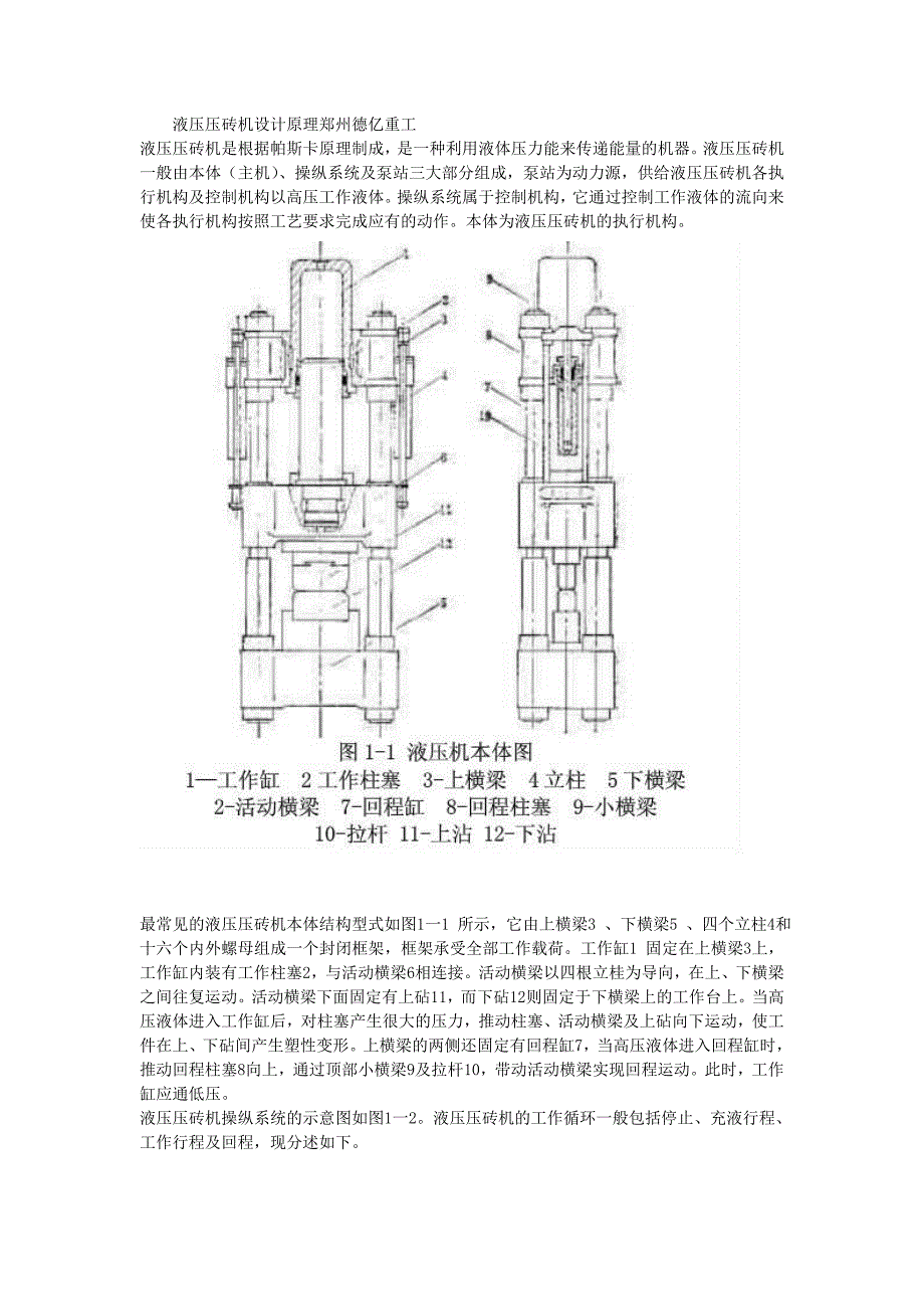 液压压砖机设计原理郑州德亿重工_第1页