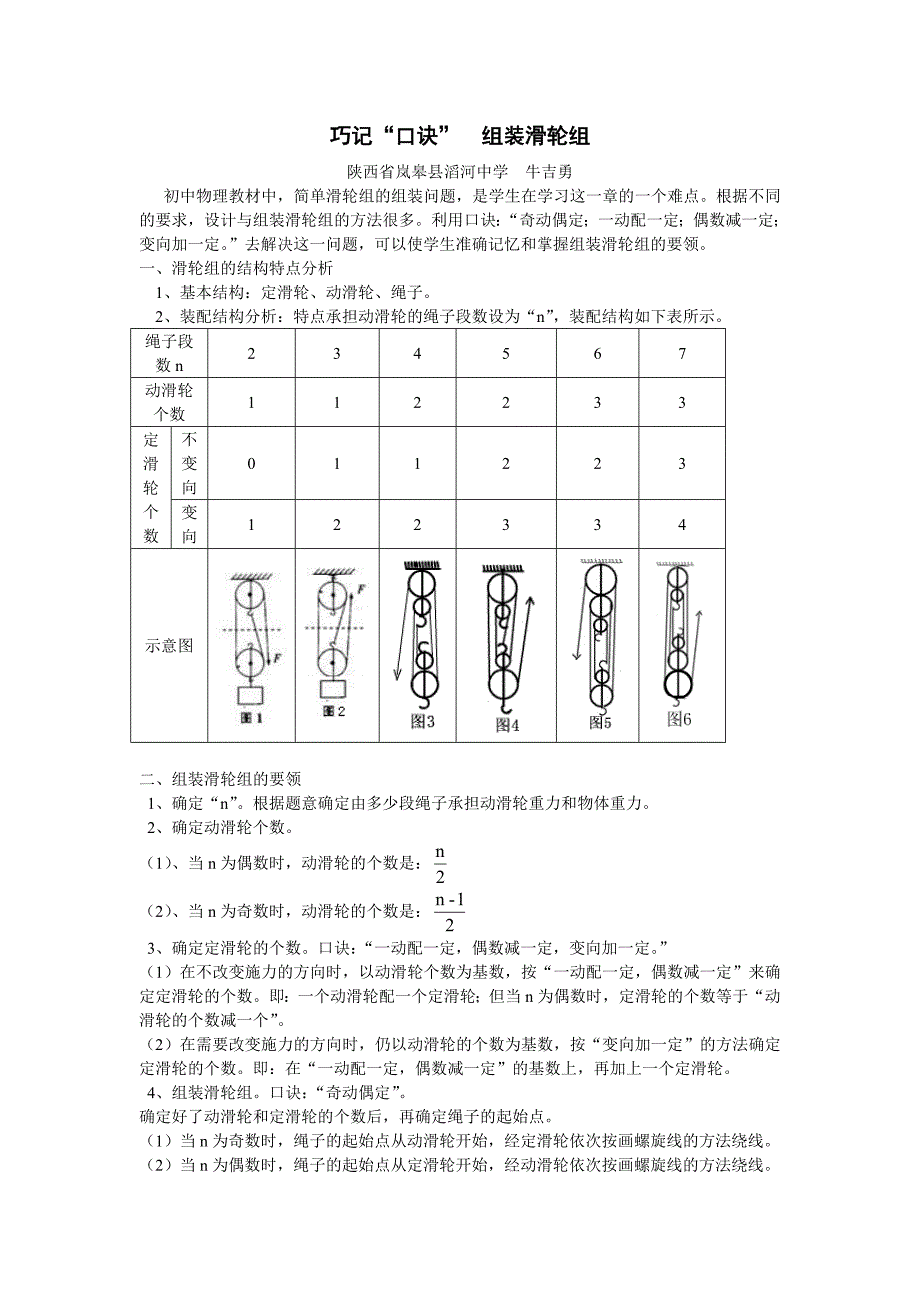 巧记“口诀” 组装滑轮组_第1页