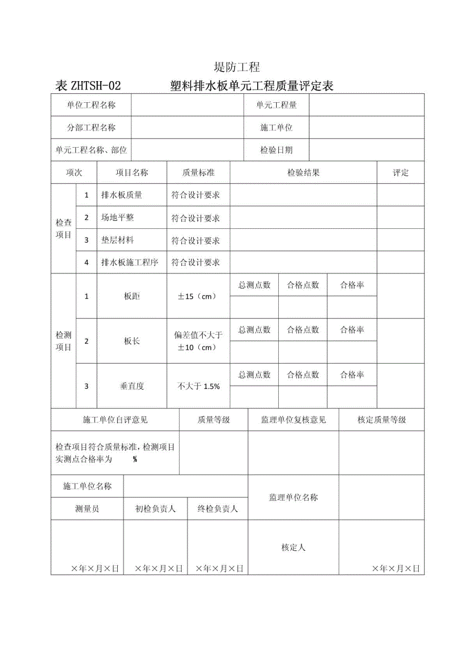 塑料排水板单元工程质量评定表及填表说明(水利工程)_第2页