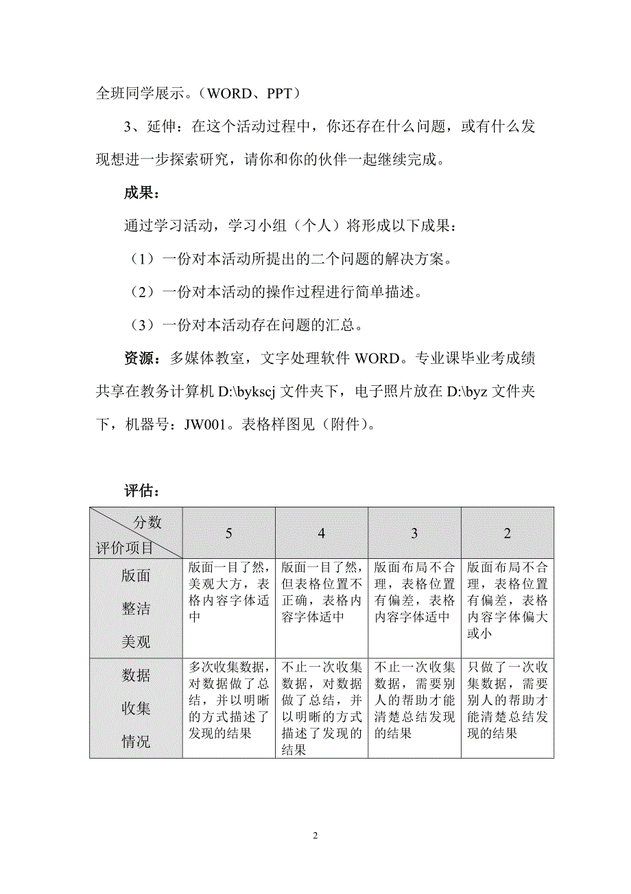 探究型教学设计--个人简历表word版_第2页