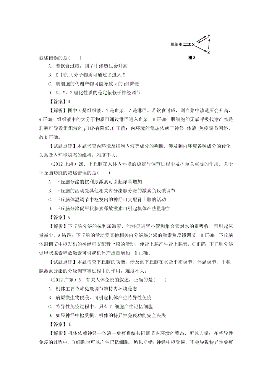 高考生物 6年题按知识点分类汇编 神经、体液调节在维持稳态中的作用_第2页