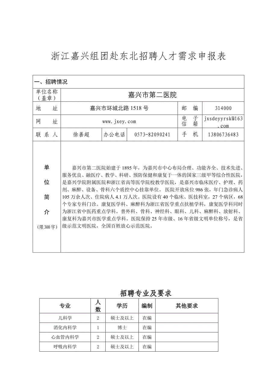 浙江嘉兴组团赴东北招聘人才需求申报表_第1页