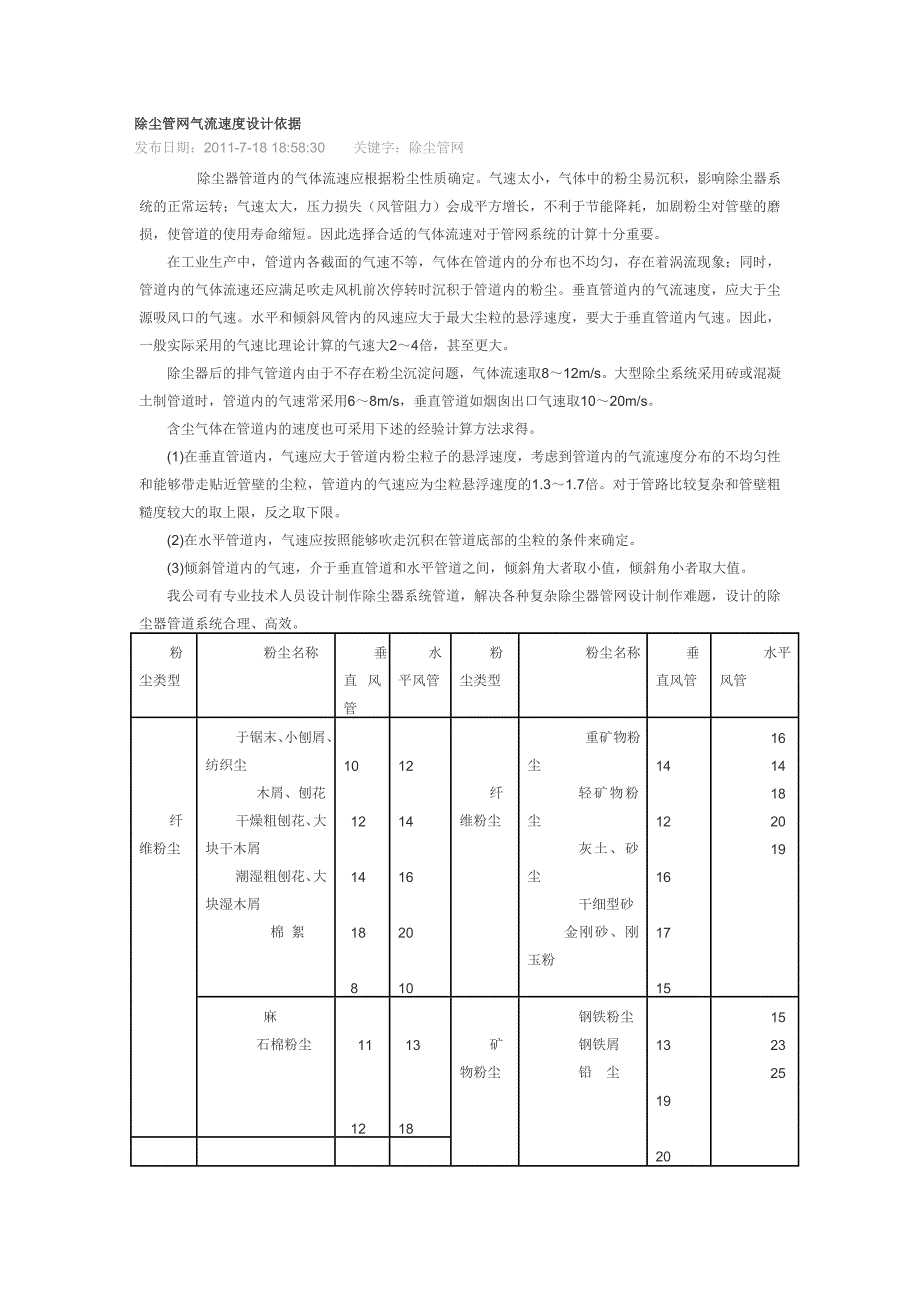 除尘管网气流速度设计依据_第1页