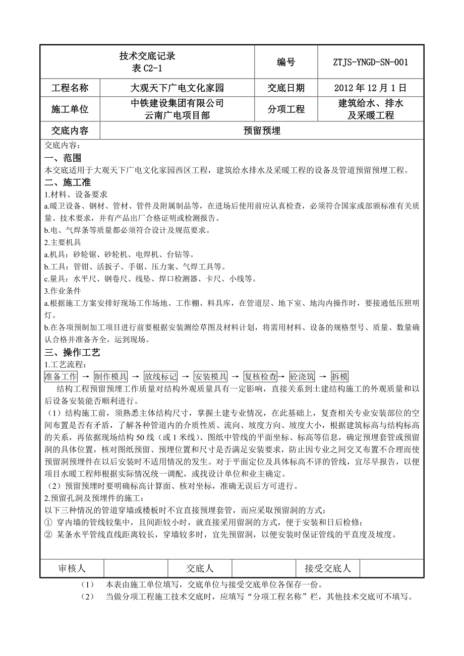 主体预留预埋技术交底_第1页