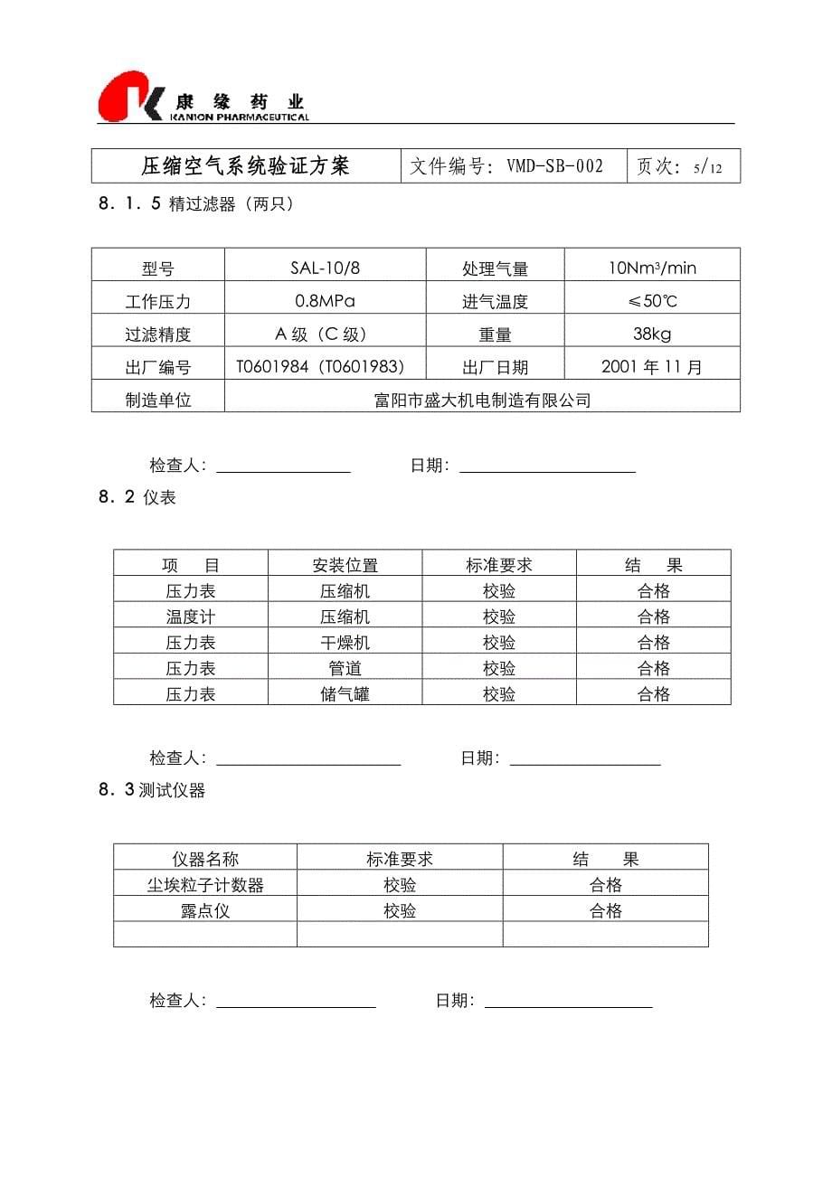 压缩空气系统验证方案康缘_第5页