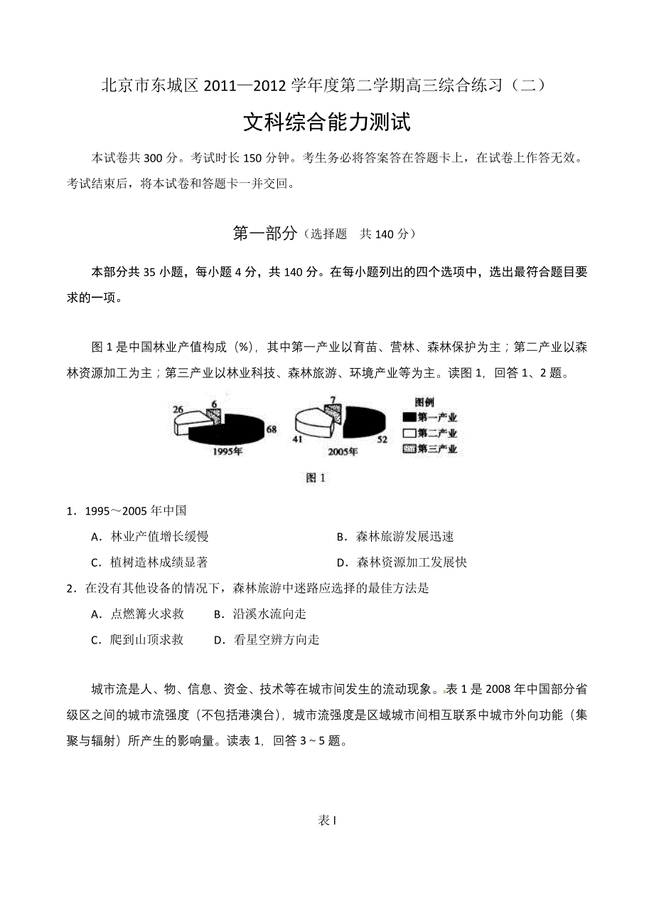 北京市东城区届高综合练习文综_第1页