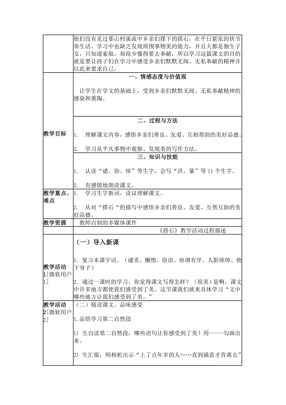 《搭石》教学设计方案_第2页