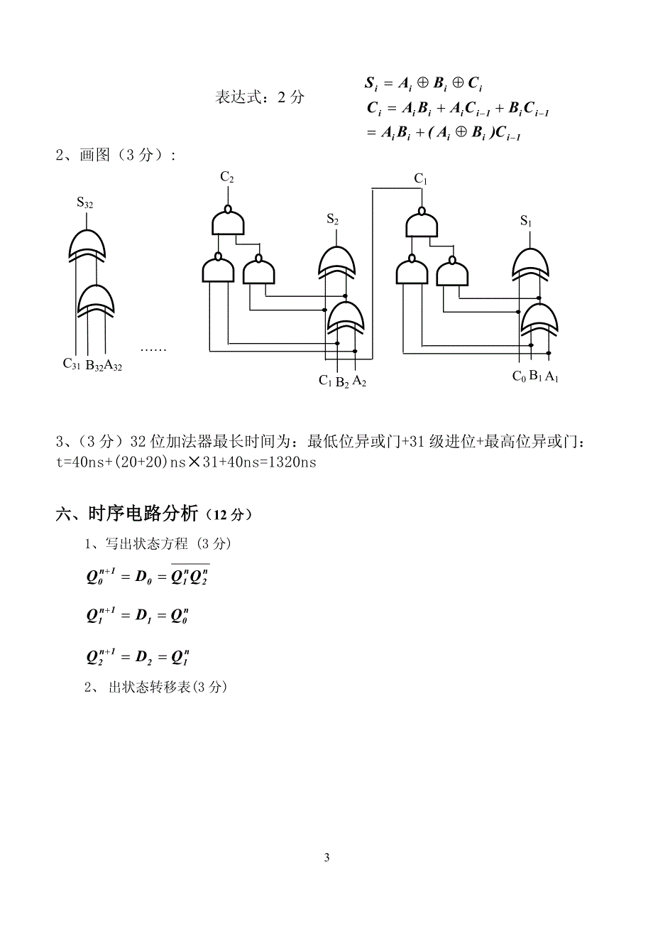 《数字逻辑与数字系统》期末考试试题(A)标准答案_第3页