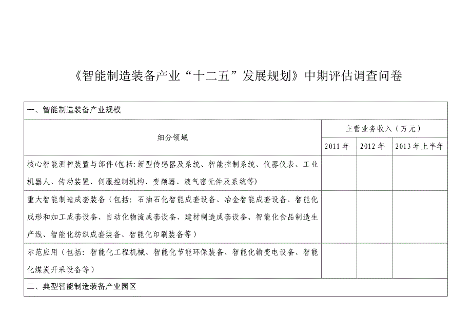 《智能制造装备产业十二五发展规划》中期评估调查问卷_第1页