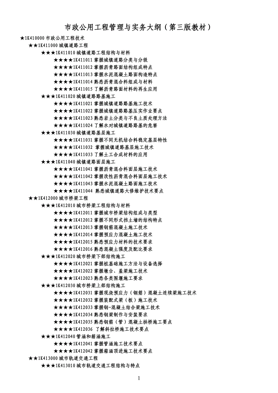 一级建造师(市政公用工程管理与实务)考试大纲(2011版第..._第1页
