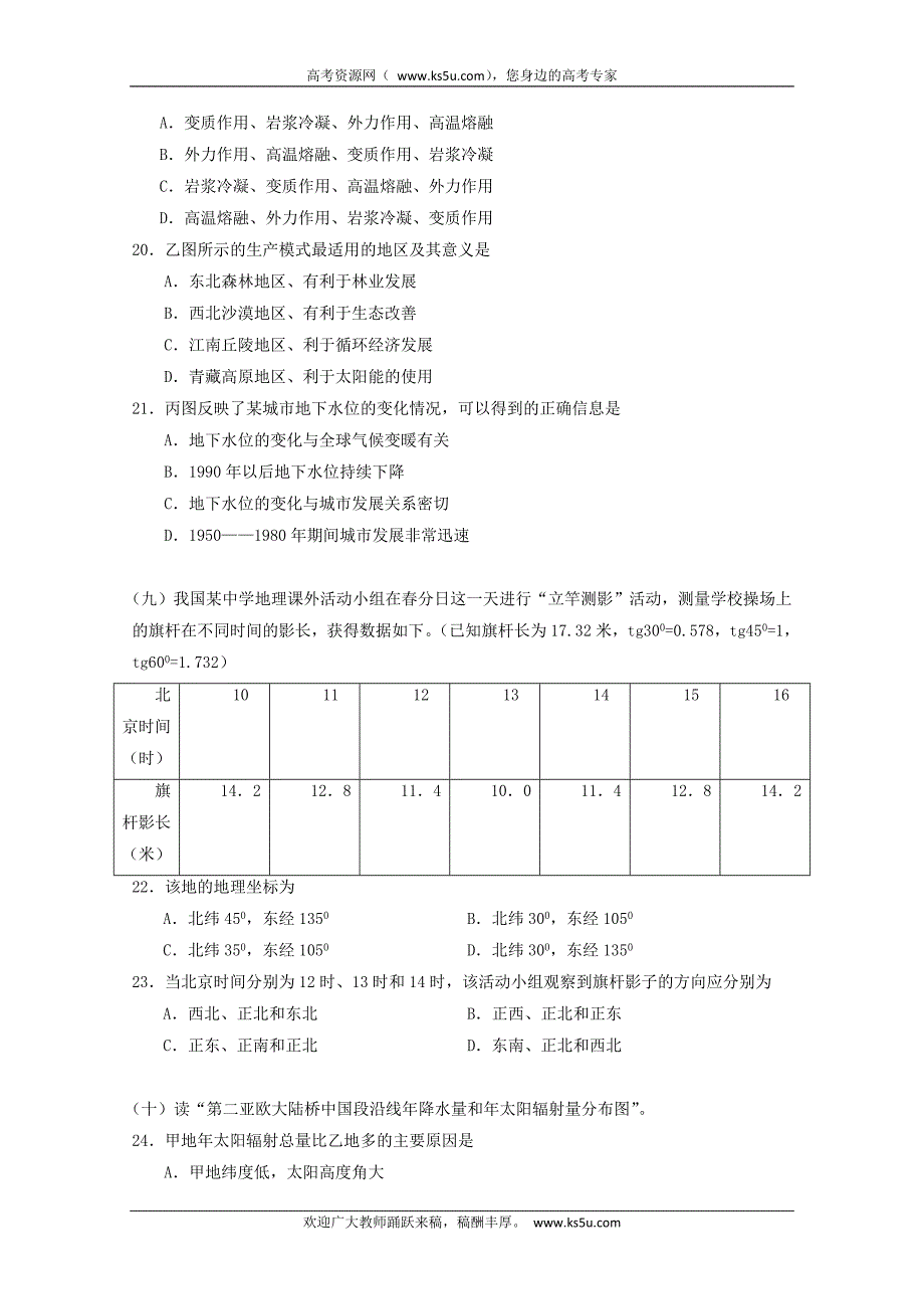 上海市松江区高考模拟考试(地理含答案)_第4页