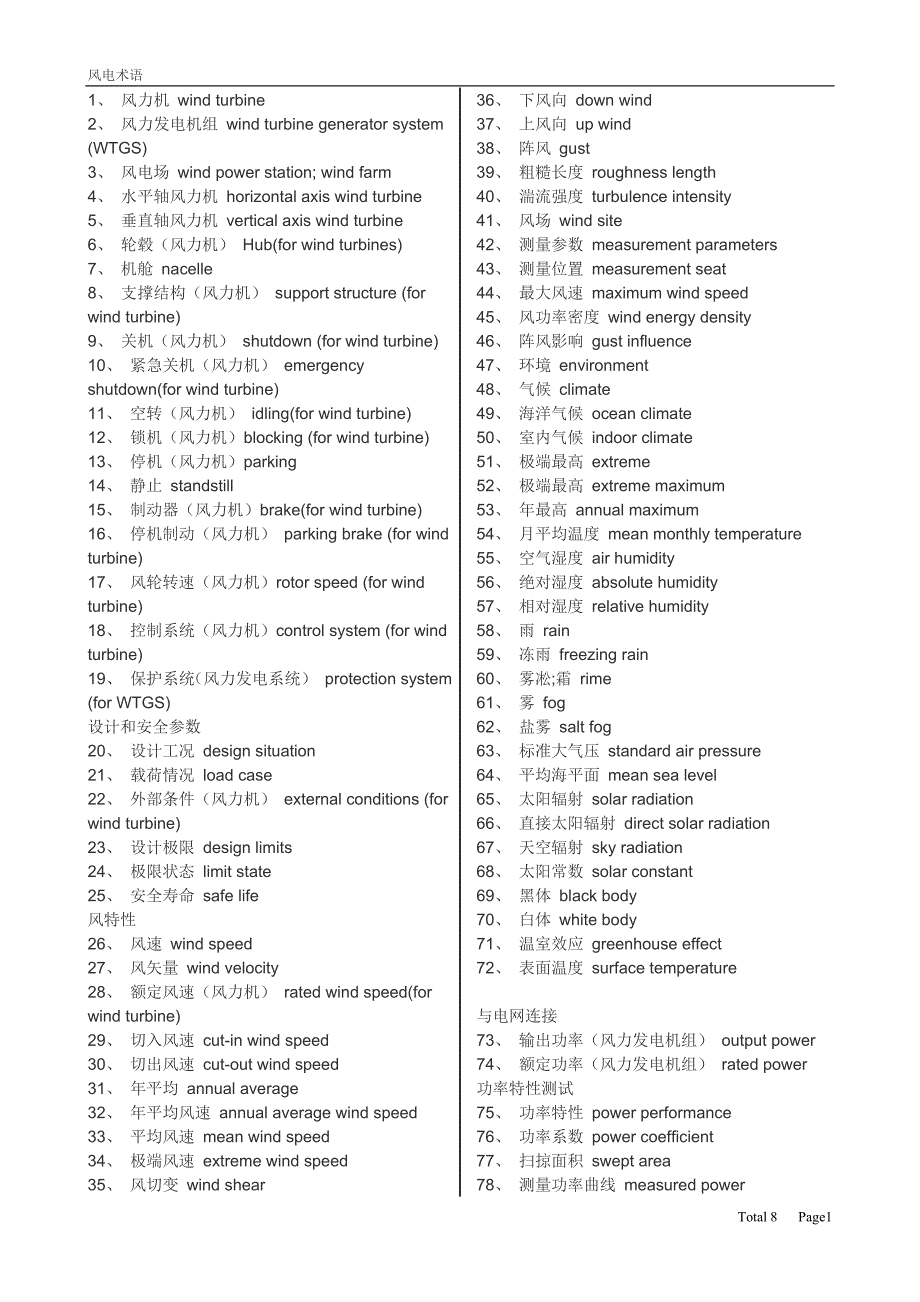 风电专业术语中英文对照_第1页