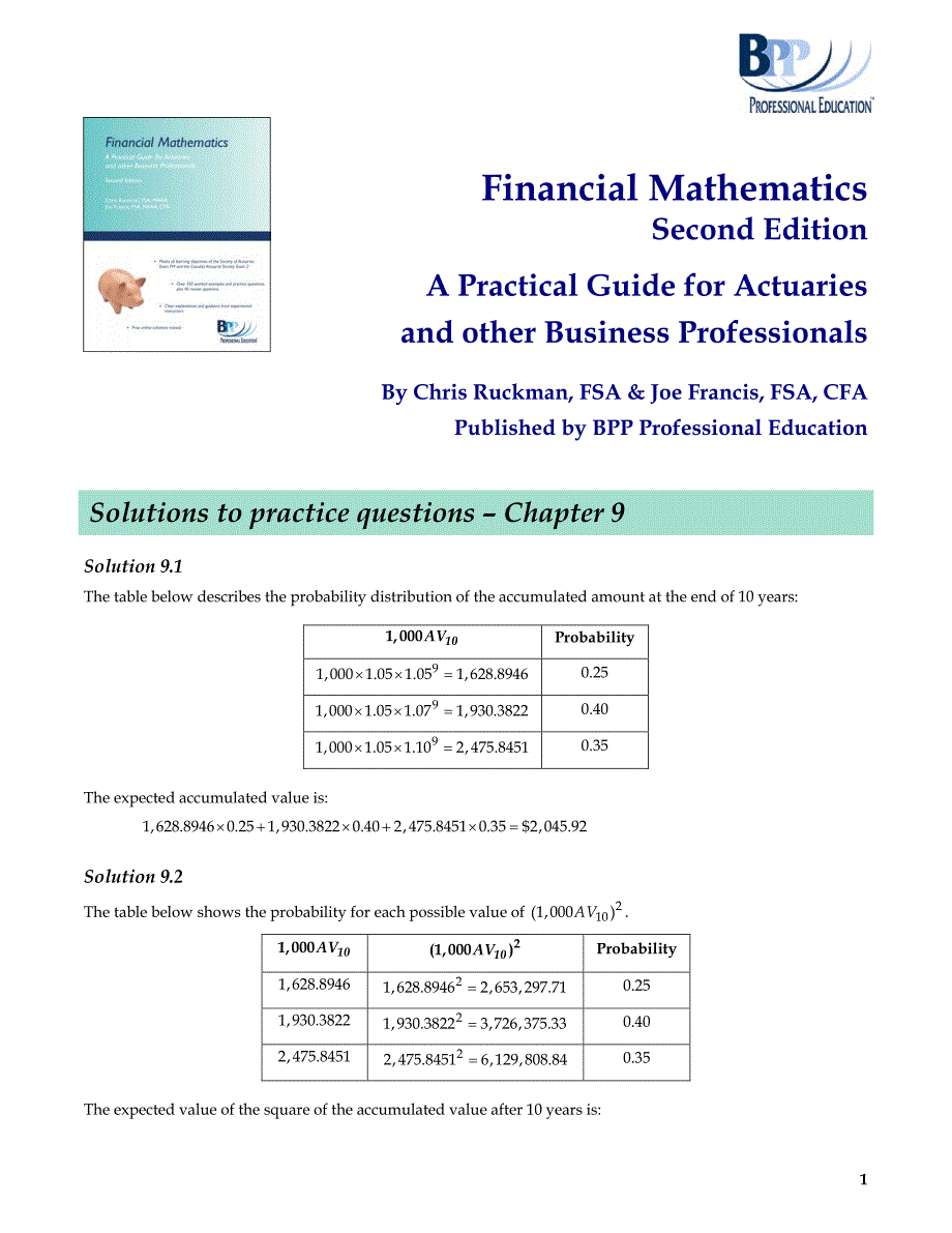 北美精算师 fm 教材financial mathematics习题答案 第..._第1页