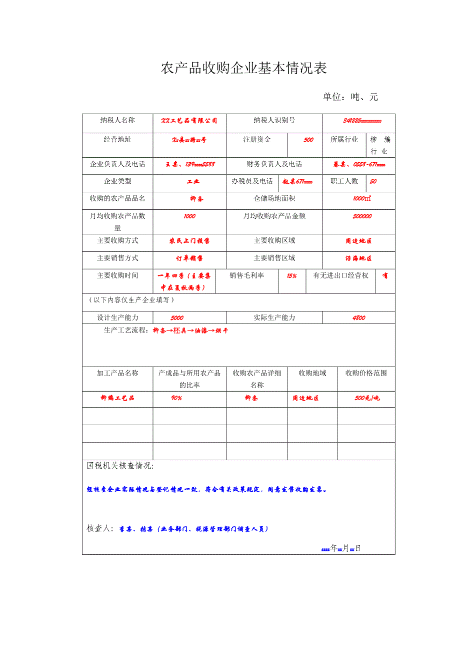 农产品收购企业基本情况表_第1页