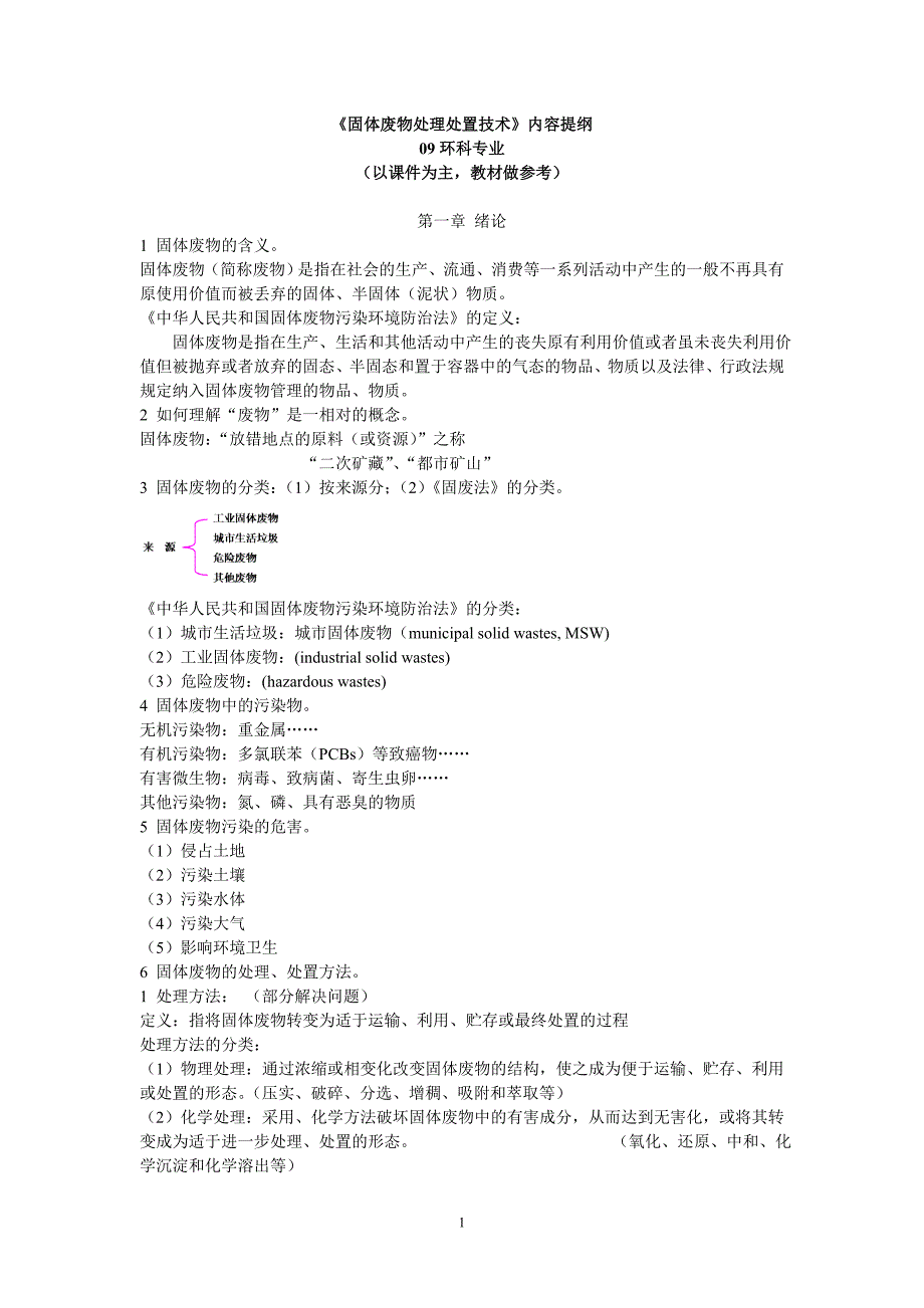 固体废物处理处置技术提纲重点内容整理_第1页