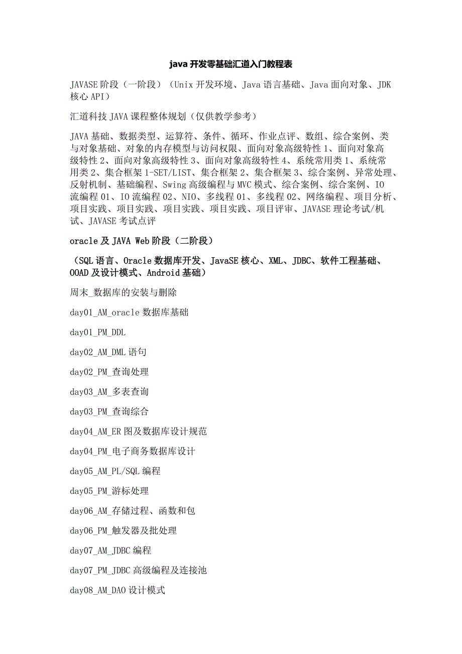 java开发零基础汇道入门教程表_第1页