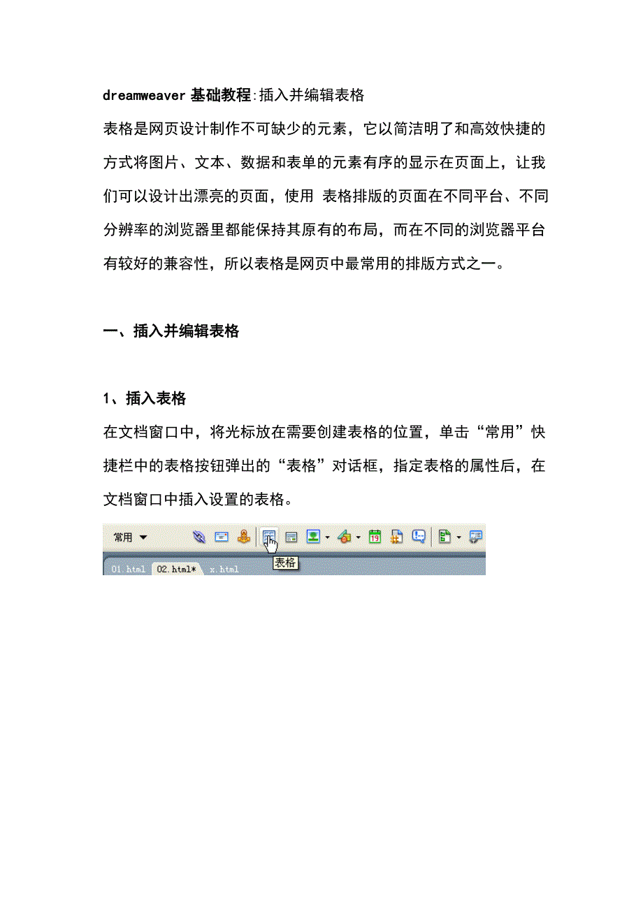 dreamweaver基础教程——插入并编辑表格_第1页
