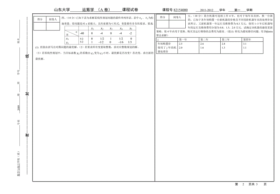 山东大学运筹学(A卷)课程试卷_第2页