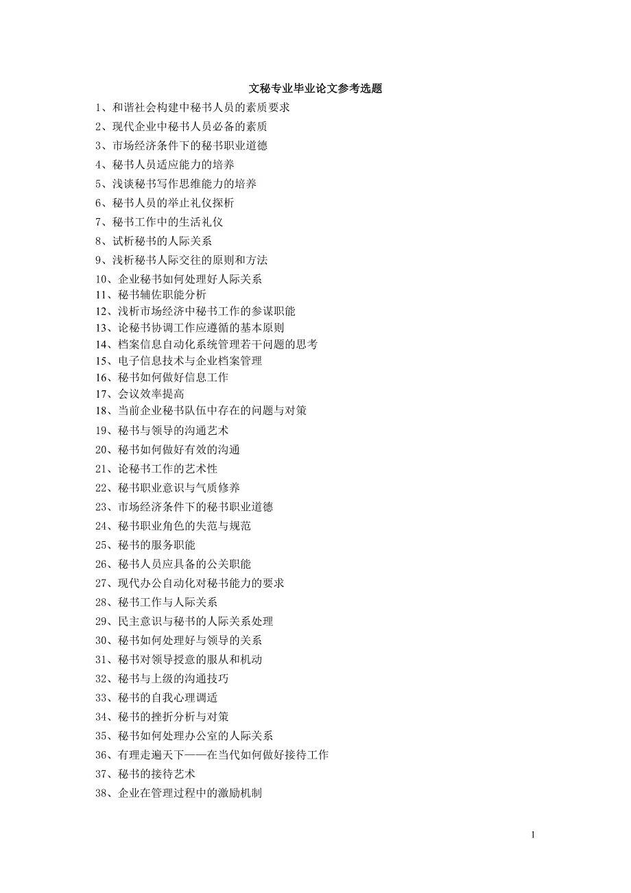 文秘专业毕业论文参考选题_第1页