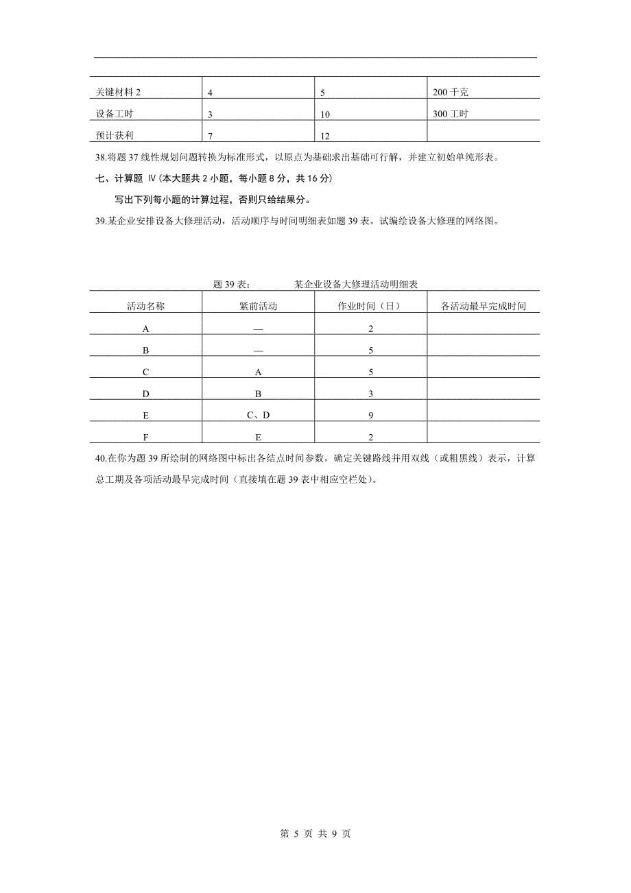 月高等教育自学考试运筹学基础试题及答案_第5页