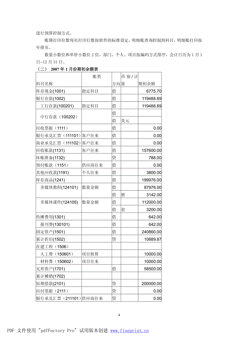 电算化会计课程上机习题(2009)_第4页