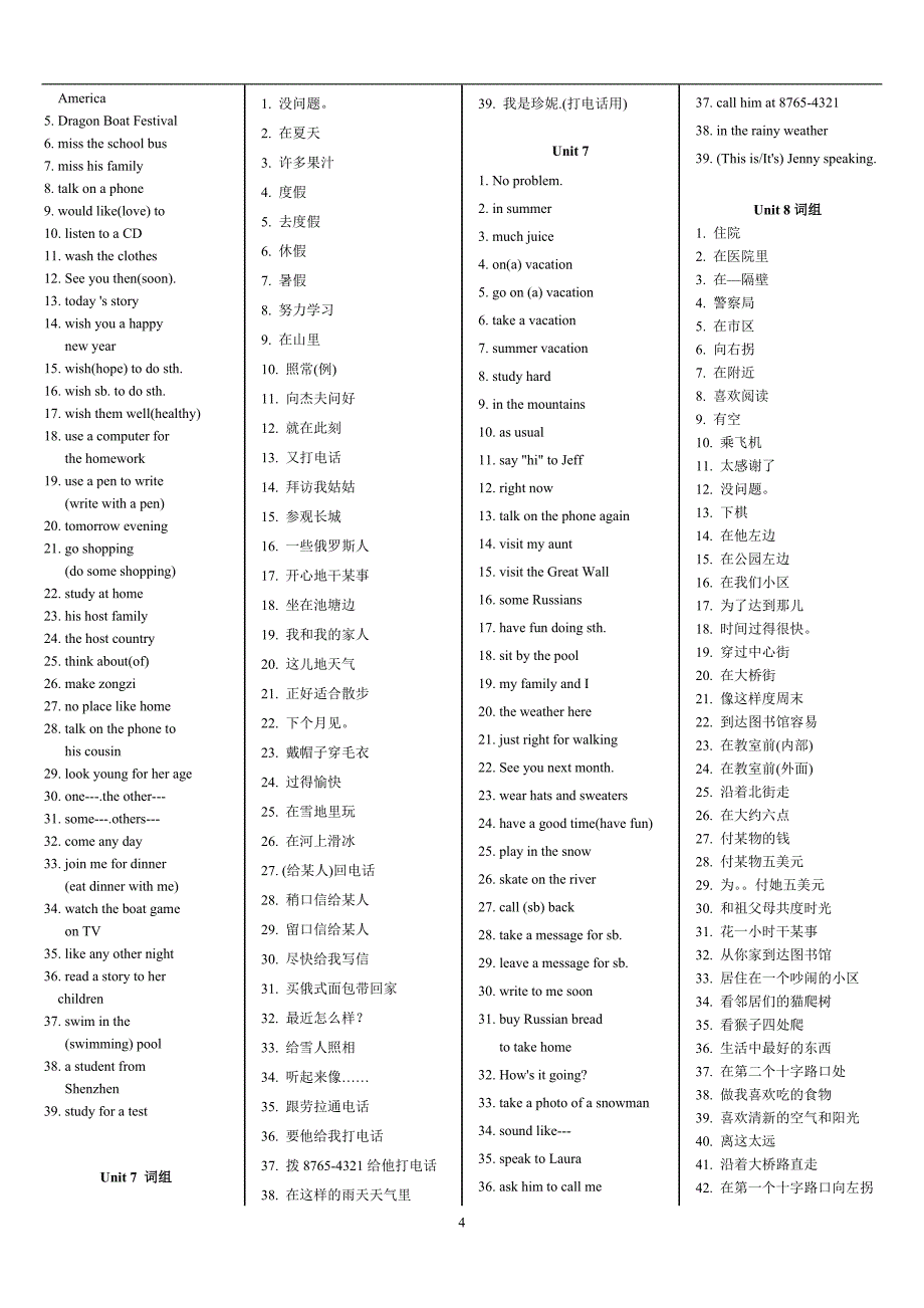 新目标英语七下Unit1~~12短语和固定搭配归纳++济南育贤中学_第4页