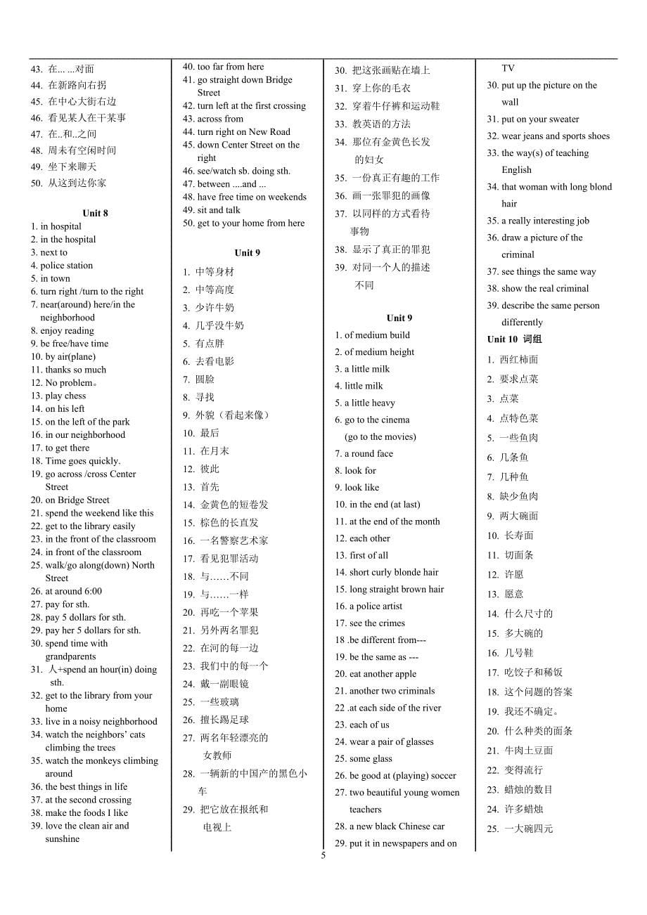 新目标英语七下Unit1~~12短语和固定搭配归纳++济南育贤中学_第5页