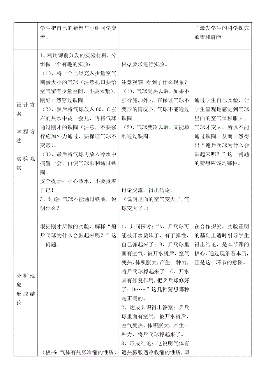 （冀教版）四年级科学下册教案 让瘪的乒乓球鼓起来 3_第2页