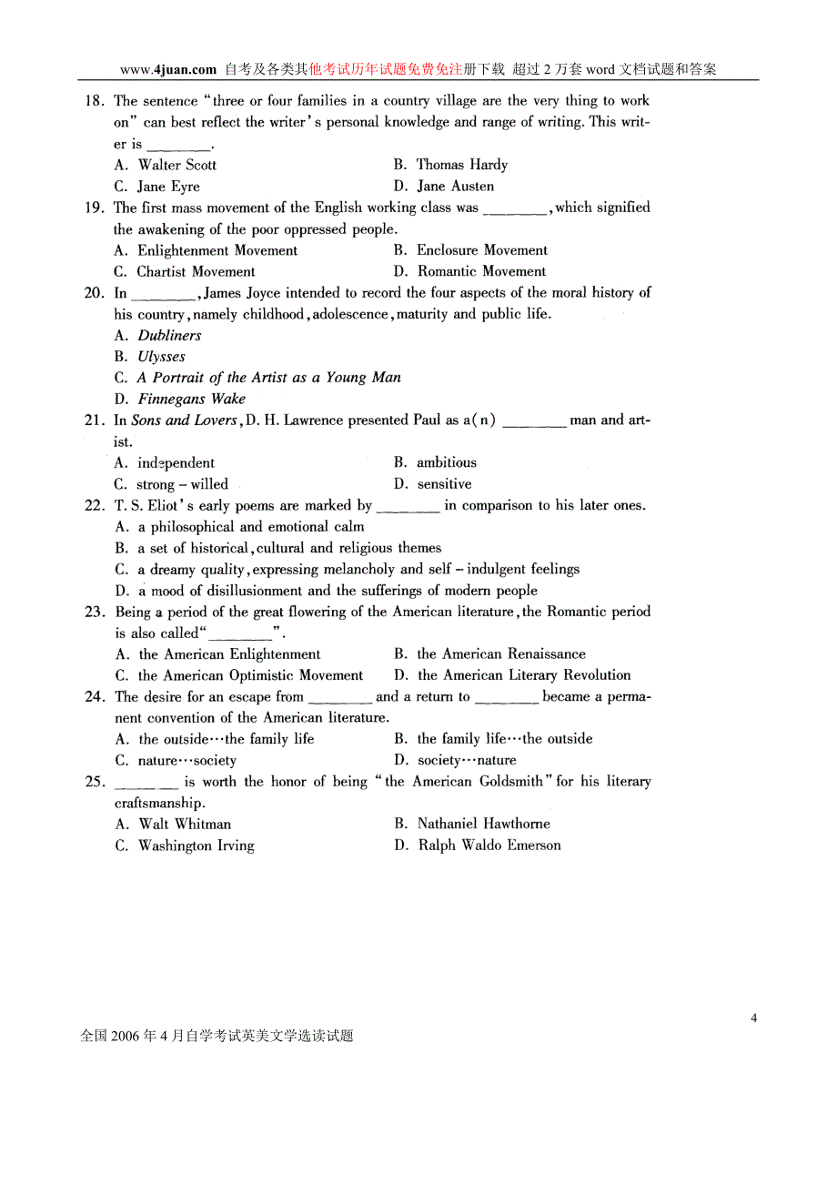 全国2006年4月自学考试英美文学选读试题_第4页