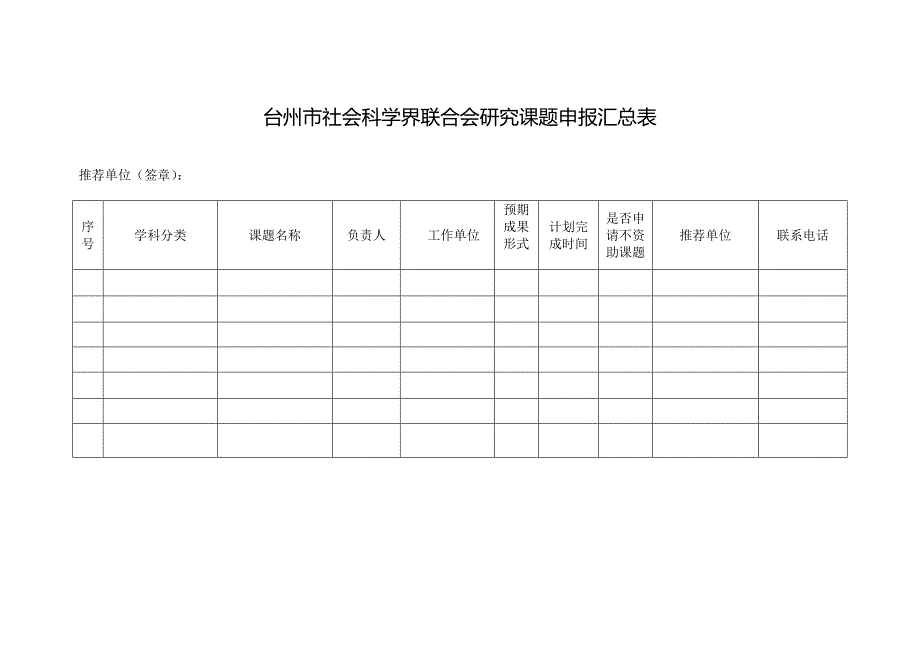 台州市社会科学界联合会研究课题申报汇总表_第1页