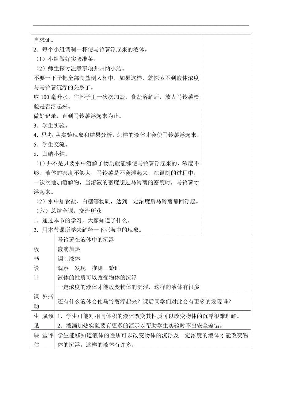 （教科版）五年级科学下册教案 马铃薯在液体中的沉浮 2_第5页